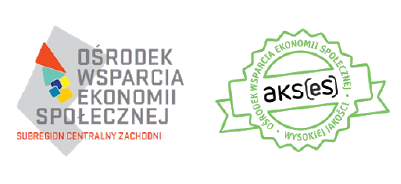 Logotypy Ośrodka Wsparcia Ekonomii Społecznej – Subregion Centralny Zachodni oraz akredytacji AKSES